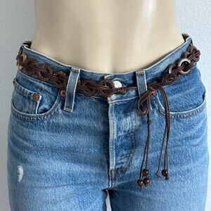 Vintage Boho Chic Coconut Shell Circular Disks Tie Belt Y2K 2000s Revival Beach